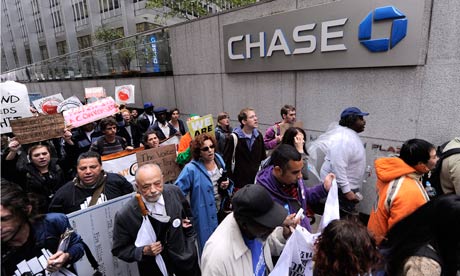 Occupy Wall Street protesters outside the Chase bank in New York's financial district