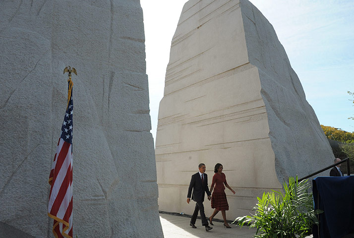 Martin Luther King: US President Barack Obama and Michelle Obama make their way to the stage 