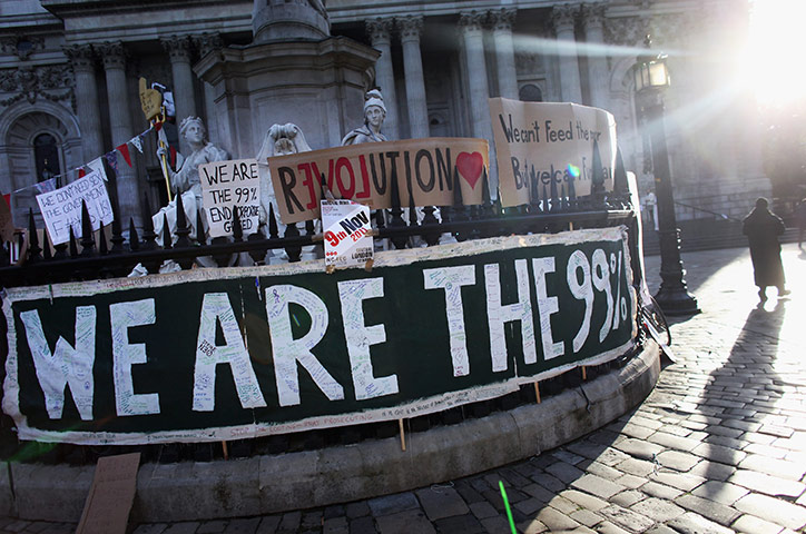 Occupy London protest: Placards are placed in front of St Paul's Cathedral
