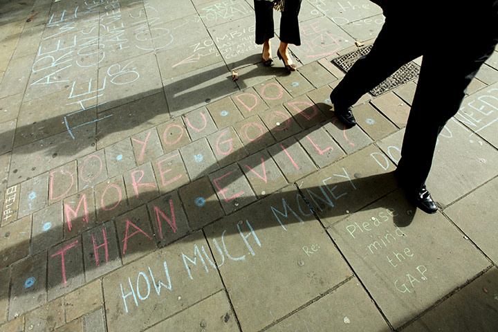 Occupy London protest: Graffiti on the pavement