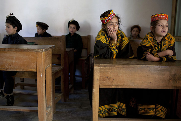 Kalash valley, Pakistan: Kalash girls and boys in a private school