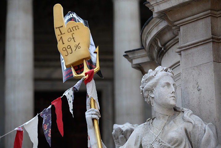 Occupy London: Occupy placards are placed in front of St Paul's Cathedral