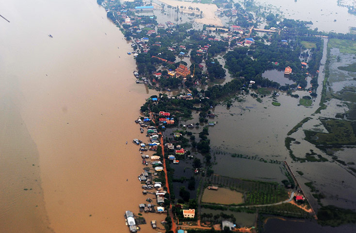 Cambodia floods: Aerial view of flooded areas at Phnom Penh, Cambodia