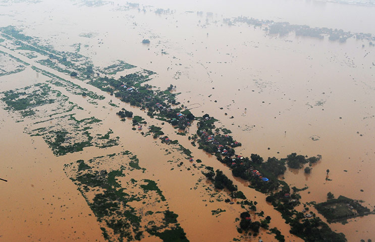 Cambodia floods: Aerial view of flooded areas at Phnom Penh, Cambodia