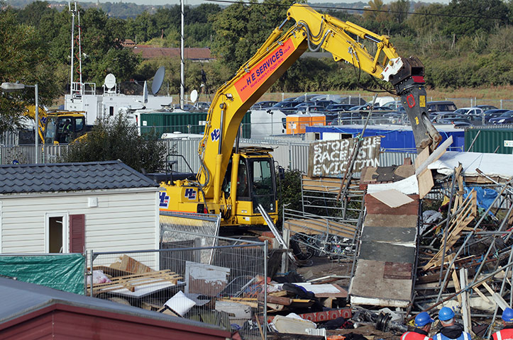 Dale Farm evictions: A barricade at the main entrance is dismantled