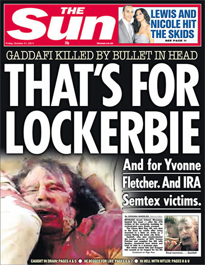 Gaddafi dead: The Sun, UK