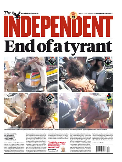 Gaddafi dead: The Independent, UK