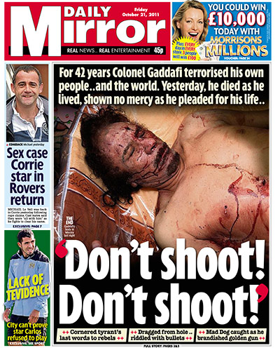 Gaddafi dead: Daily Mirror, UK