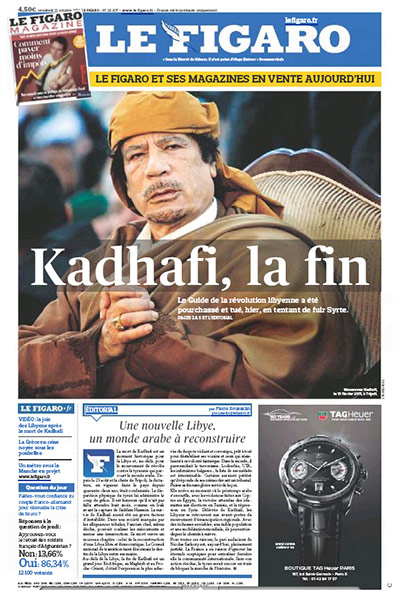 Gaddafi dead: Le Figaro, France