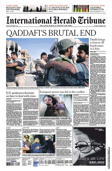 Gaddafi dead: International Herald Tribune