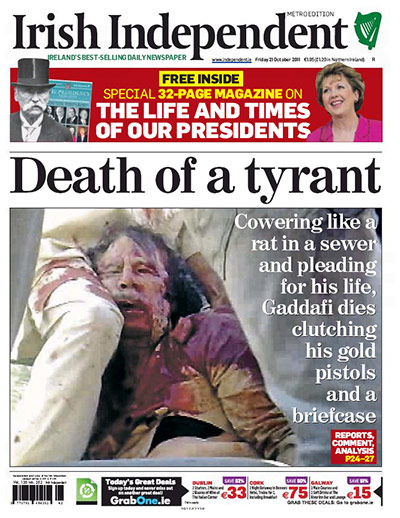 Gaddafi dead: Irish Independent
