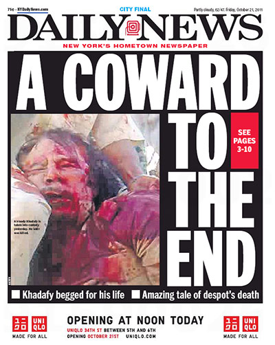 Gaddafi dead: New York Daily News, US
