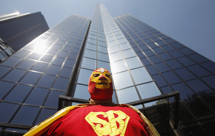 Occupy Protests: Mexico City, Mexico: A popular Mexican social activist Super Barrio