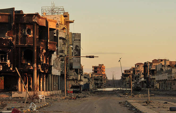 Libya celebrates: a street near where Gaddafi was hiding in Sirte