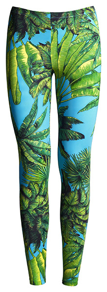 Versace for H&M: Sky blue and palm tree print leggings from the Versace for H&M Collection