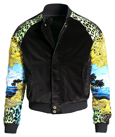 Versace for H&M: Satin leopard print bomber jacket from the Versace for H&M Collection