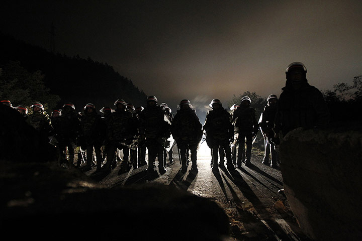 24 Hours: KFOR soldiers in front of barricades near Zvecan, Kosovo