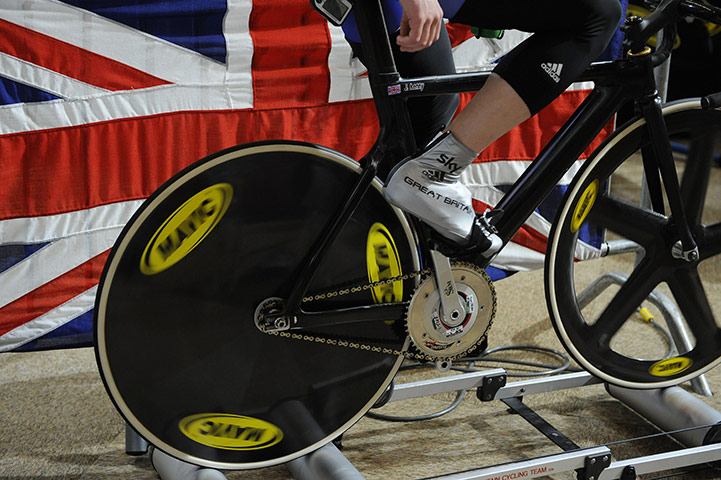 Cycling Championships: Jason Kenny warms up on the rollers before his mens sprint quarter-final