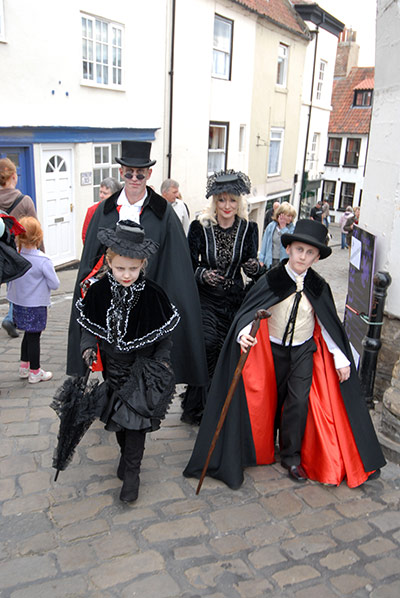Goths: A goth family at a Goth Convention weekend at Whitby, North Yorkshire