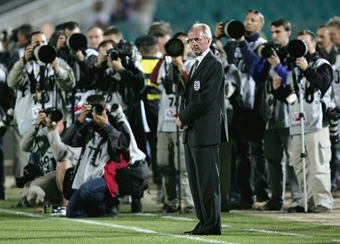 Sven-Goran Eriksson: Poland v England Sven Goran Eriksson of England watches his players warm-up