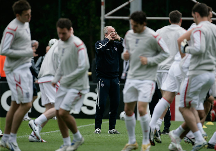 Sven-Goran Eriksson: England manager Sven Goran Eriksson rubs his eyes during a training session
