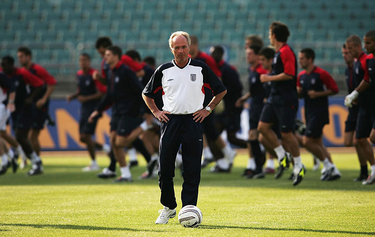 Sven-Goran Eriksson: Sven Goran Eriksson as the England Team warm up behind him