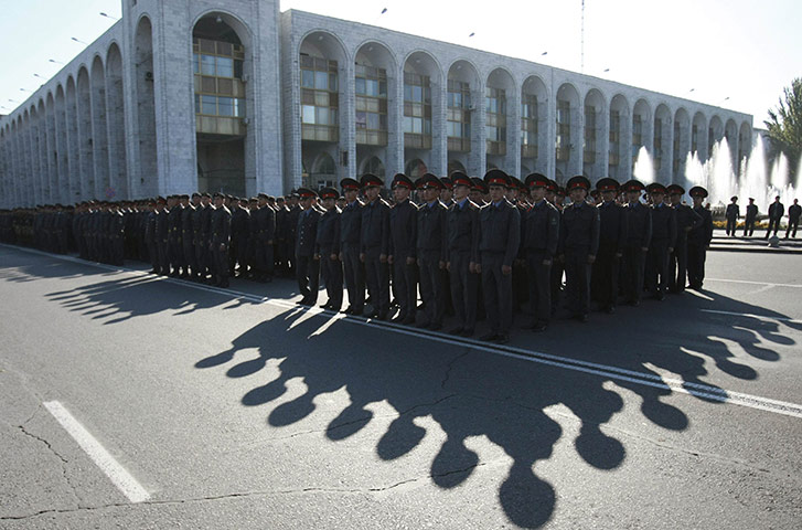 24 hours in pictures: Kyrgyz soldiers stand in formation during a parade in Bishkek
