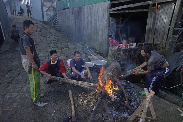 FTA: Adnan Abidi: Villagers roast a pig for lunch for Ziona's family