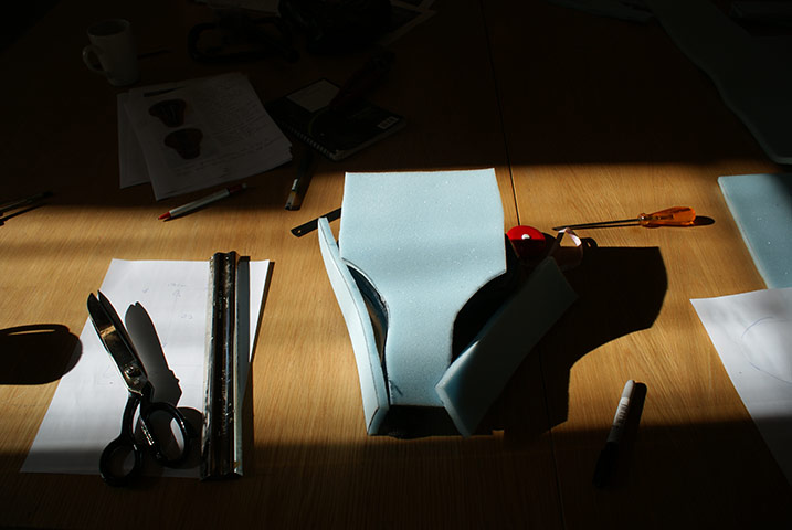 Bike blog: saddle making: 3a. Cut a series of pieces of foam