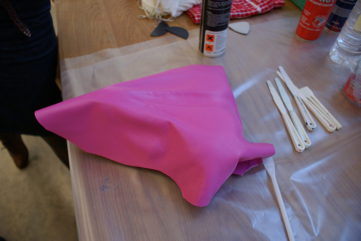 Bike blog: saddle making: 8. Work from the centre outwards gluing the leather