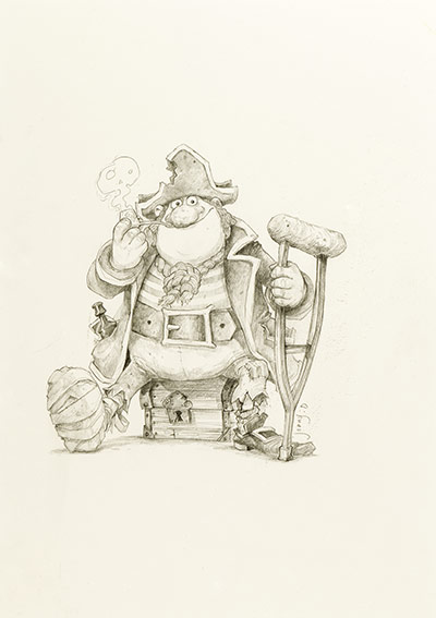 Aardman auction: A beautiful hand drawn, signed original pencil sketch of 'Pirate with Gout'