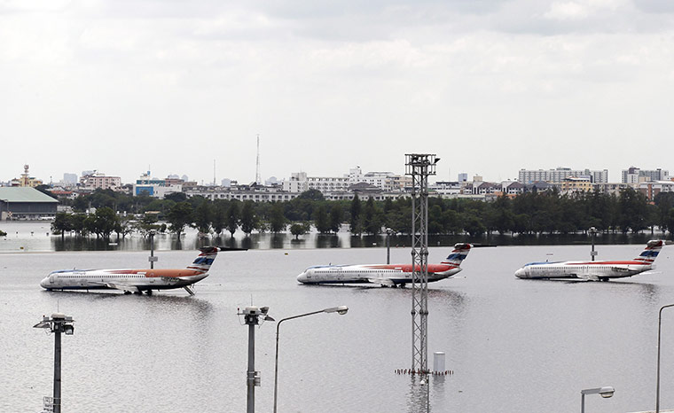 Bangkok: Aircrafts are parked as floodwaters swamp to Don Mueang domestic airport