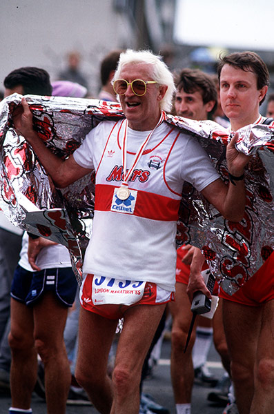Jimmy Saville: Jimmy Saville Finishing the London Marathon in April 1985