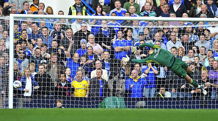 Chelsea's Spanish midfielder Juan Mata's shot bringing Chelsea level Chelsea's Spanish midfielder Juan Mata's shot bringing Chelsea level