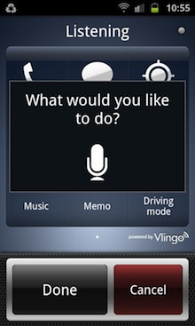 Vlingo voice talk on the Samsung Galaxy SII