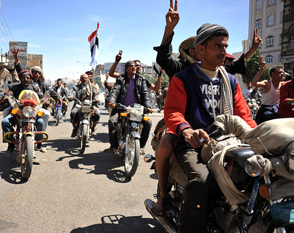 24 hours: Sana'a, Yemen: Yemeni anti-government protesters on motorcycles