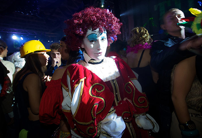 Halloween: Belgrade, Serbia: A woman wearing a costume poses during a Halloween party