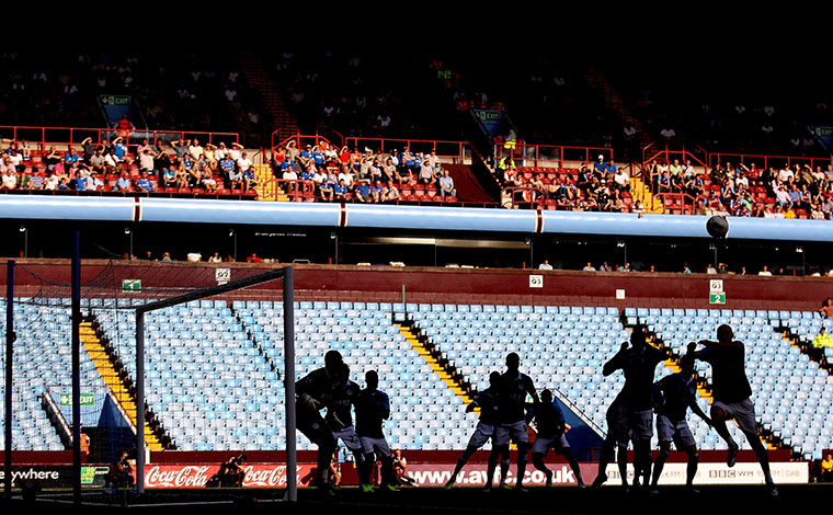 General view of the away fans at the Aston Villa v Wigan match