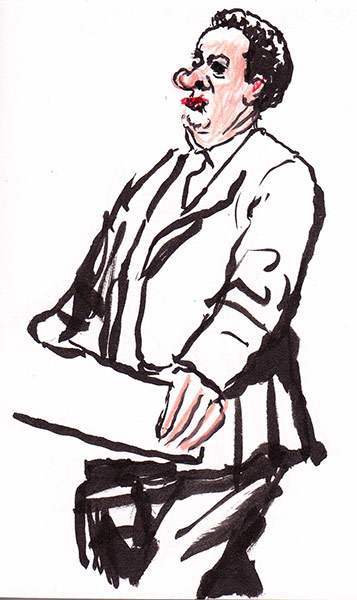 Steve Bell : Osborne stands at the podium, head thrust back