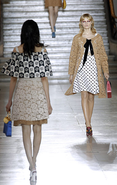 Miu Miu fashion: Two models on the runway