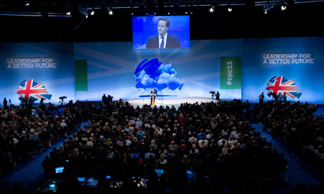 David Cameron addresses the Conservative party conference in Manchester.