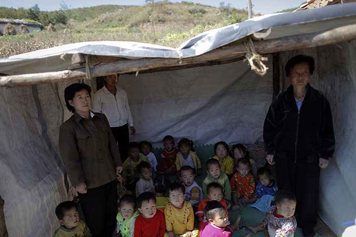 Famine in North Korea: North Korean children whose kindergarten was destroyed by recent floods