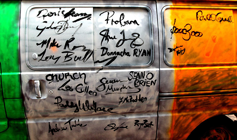 Best of the week in Sport: Signatures of the Irish players take pride of place on the Irish fans van
