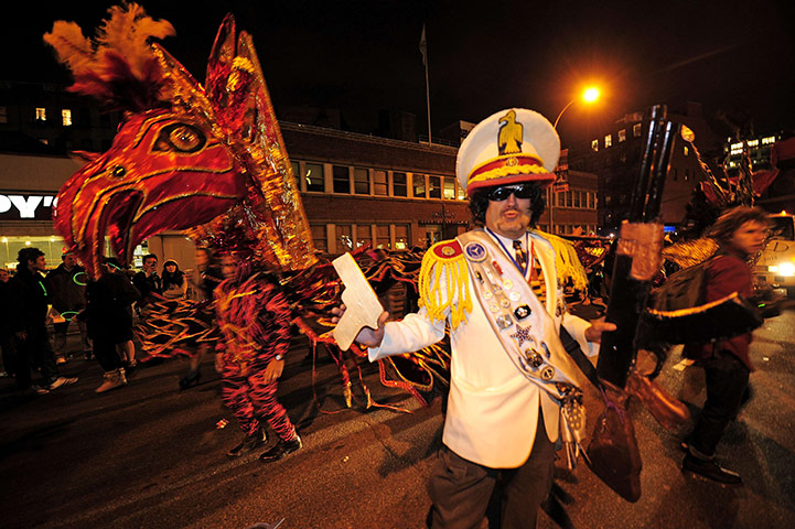 New York Halloween parade: A new Yorker dressed as Muammar Gaddafi