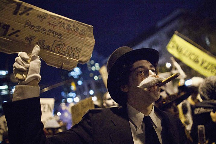 New York Halloween parade: An Occupy Wall Street protestor  