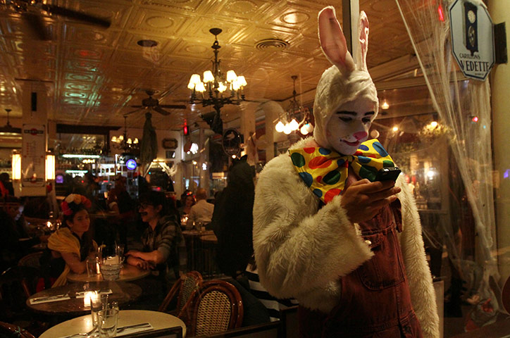 New York Halloween parade: A man dressed as a rabbit