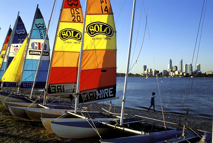Tourism Western Australia: Skiffs for hire on the banks of the Swan River