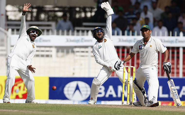 The week in sport: Sri Lanka's Mahela Jayawardene and Kaushal Silva appeal for a wicket