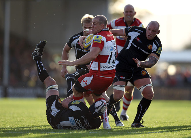The week in sport: Mike Tindall is tackeled in the Exeter Chiefs versus Gloucester match