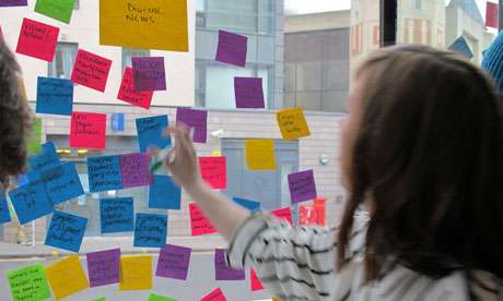 Sticking Post-It notes on the window